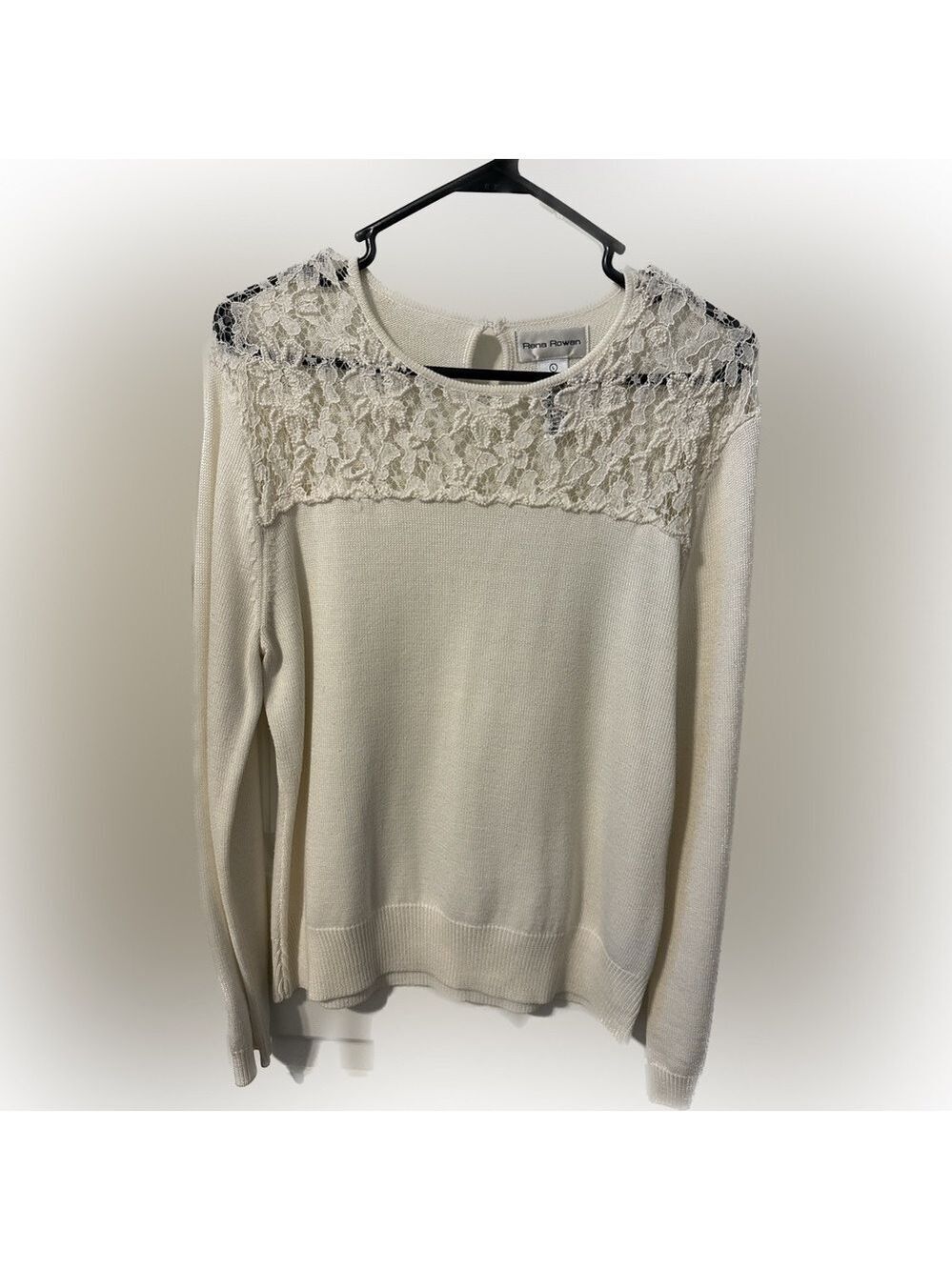 Rena Rowan off white Lace/beaded Acrylic/Wool sweater. L. Very good pre-owned
